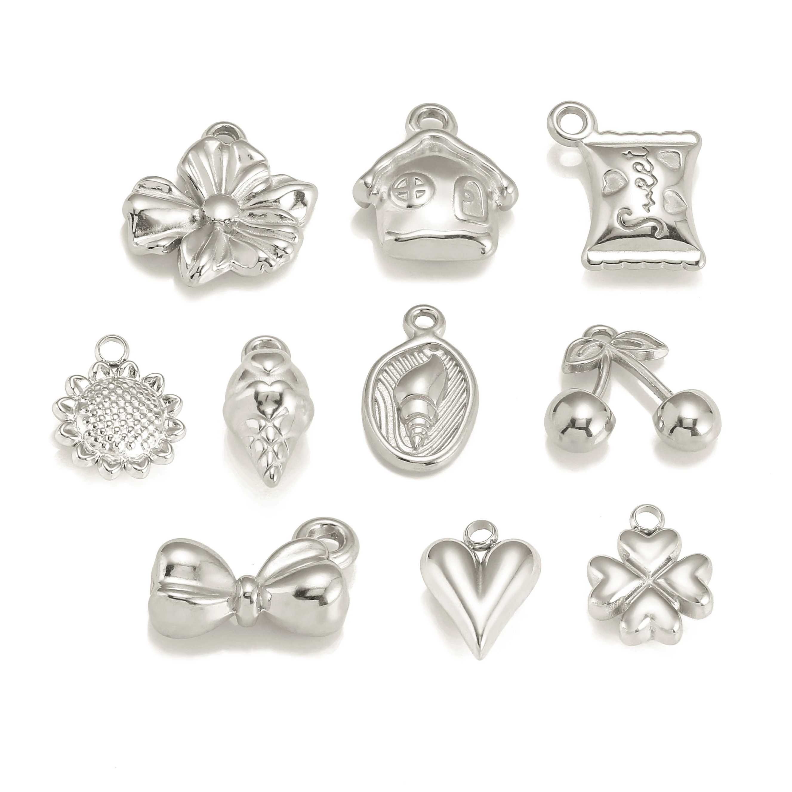 3Pcs Conch Shell/Sunflower/Balloon Heart/Sweet Candy Charm No Fade Exquisite Stainless Steel Pendant DIY Necklace Jewelry Making