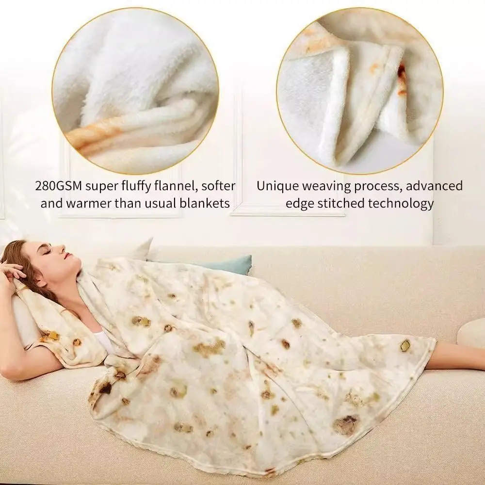 Funny Plush Air Conditioning Blanket Round Pizza Pattern Blanket Cabbage Leaf Nap Blanket For Office