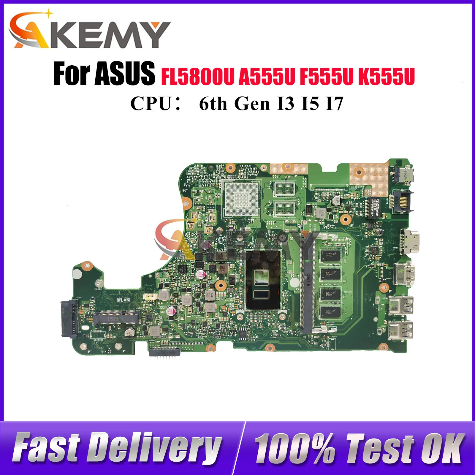 

Материнская плата X555UA для ноутбука ASUS X555UB X555UA X555UF X555UQ K555U X555UJ A555U X555U F555U FL5800U, материнская плата с процессором I3 I5 I7