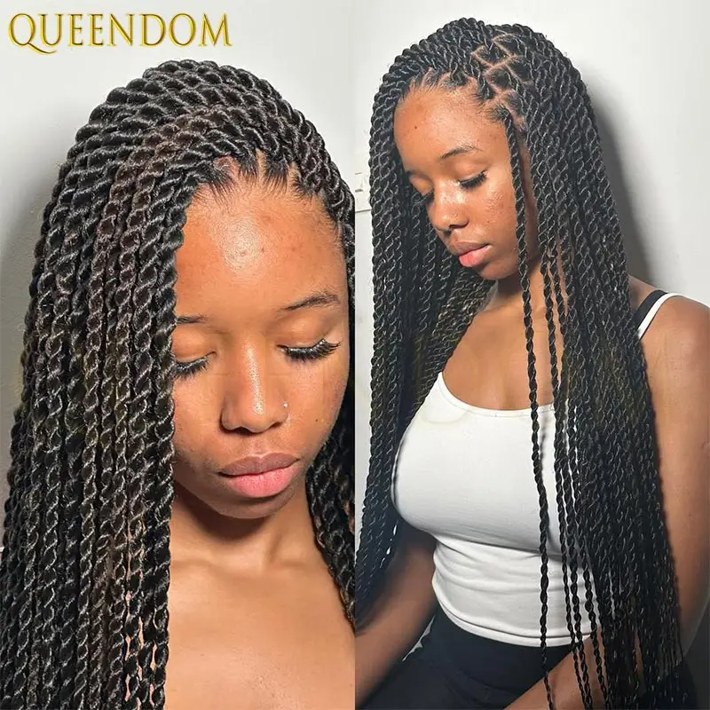 Peluca trenzada de caja torcida senegalesa sintética Borgoña, encaje Frontal completo, rastas de imitación para mujeres negras, peluca de pelo con trenzas de diosa