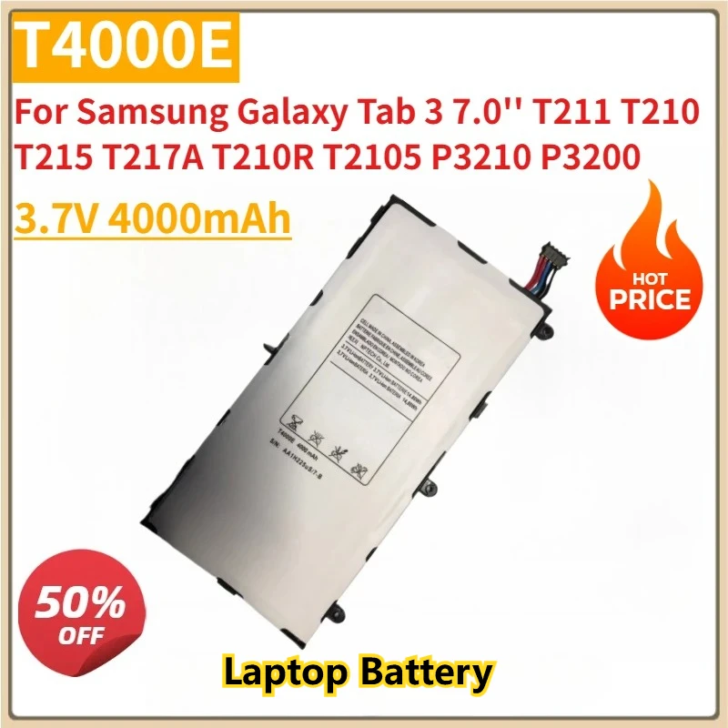 New T4000E Replacement Laptop Battery 3.7V 4000mAh for Samsung Galaxy Tab 3 7.0'' T211 T210 T215 T217A T210R T2105 P3210