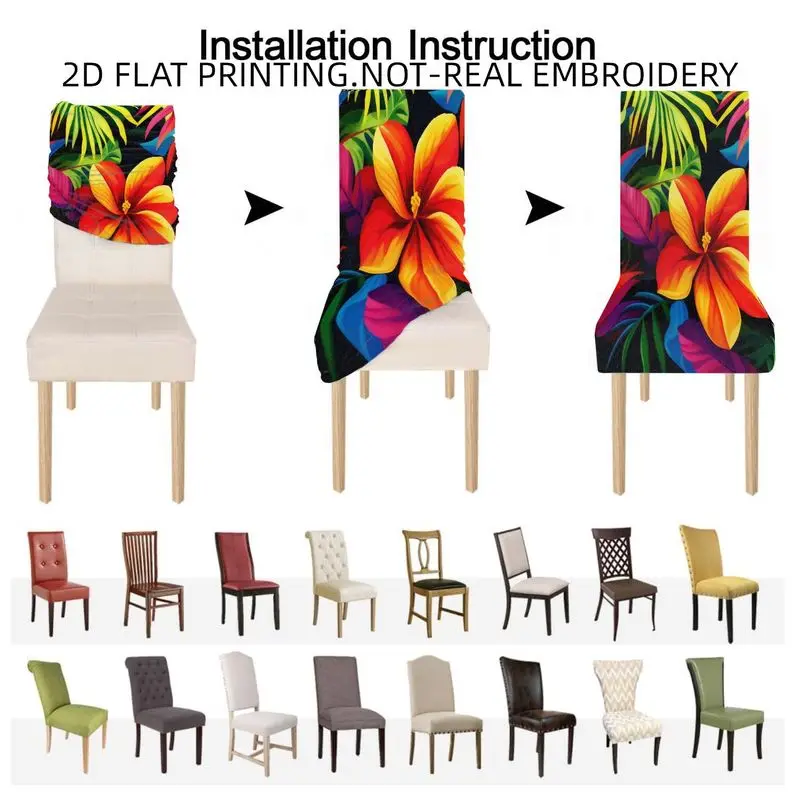 Elastic high back dining chair set 2D flat summer tropical fruit watermelon cherry lemon cherry pattern