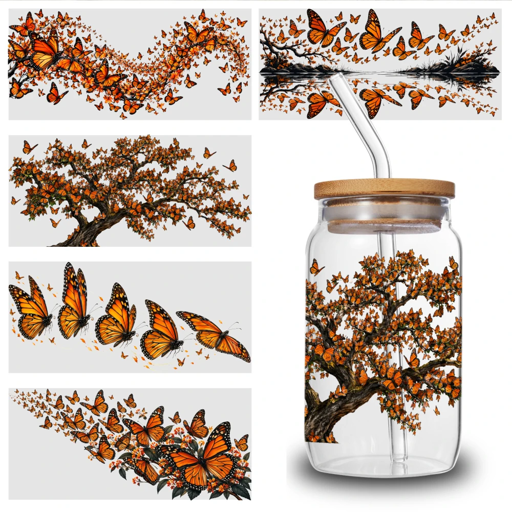 5 Sheets Butterfly Tree UV DTF Stickers Waterproof Rub on Transfers Plastic Self-Adhesive Labels Glass DTF Transfer Stickers