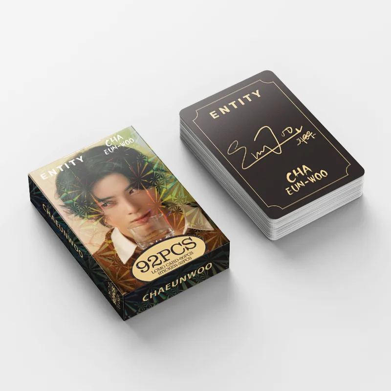 

92Pcs/Set Cha EunWoo Holographic Lomo Cards Korean Idol Laser Photo Cards with Stickers Collectible Fan Art