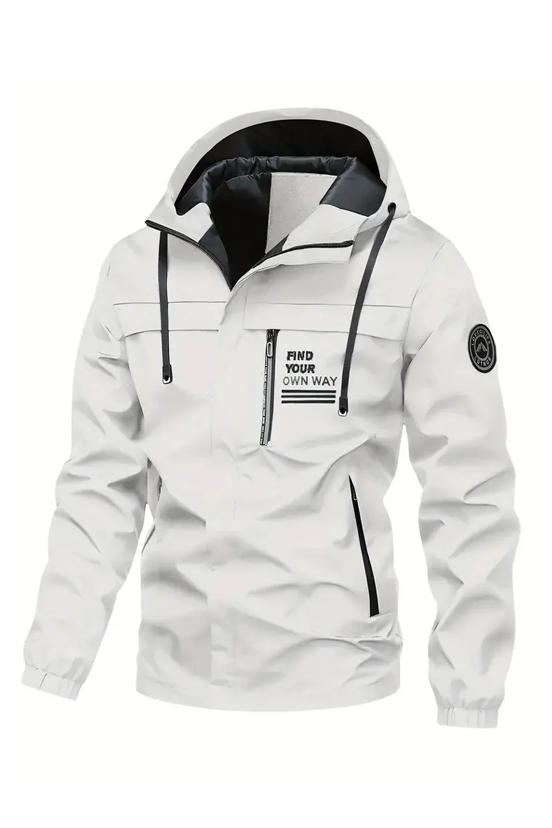 Men's Casual Hooded Jacket Trendy Outerwear Spring Autumn 2025 Waterproof Windbreaker Outdoor