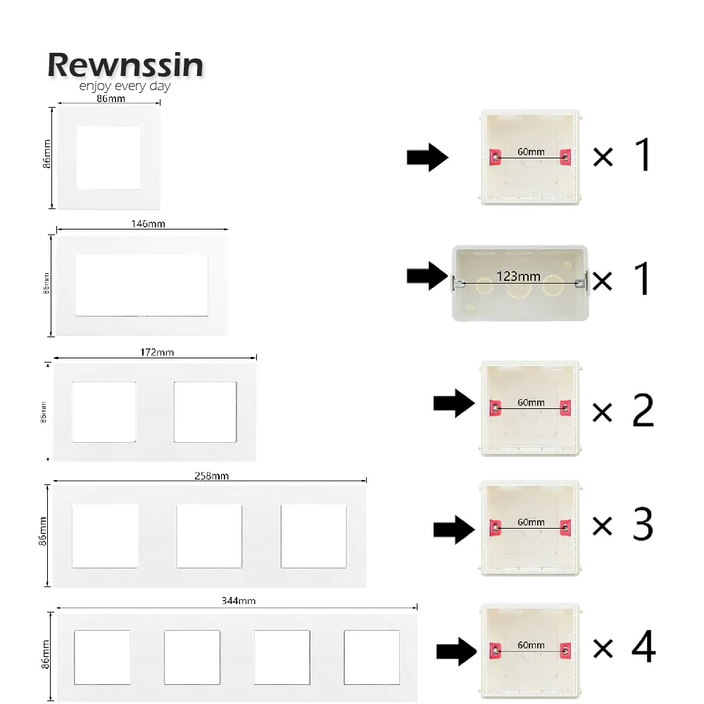 S-Series DIY  Function Components Free Combination Wall Power Socket USB Light Switch C-Type RJ45 TV Antenna Audio Module