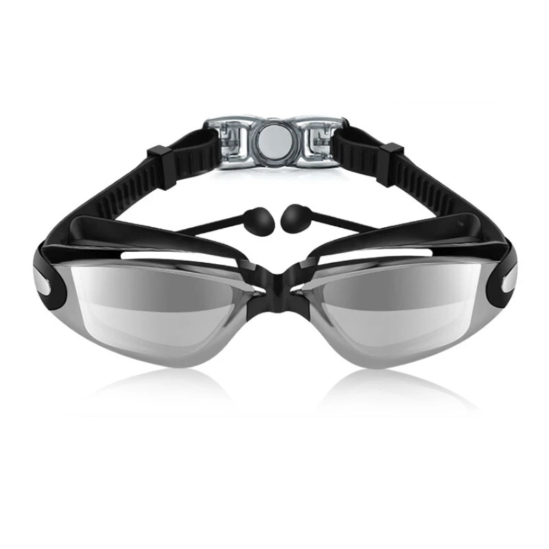 Gafas de natación antivaho con tapones para los oídos, gafas de natación de silicona ajustables para hombres y mujeres, gafas de protección a prueba de fugas