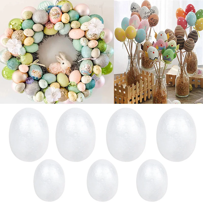 20pcs 3.5-9cm White Foam Eggs Easter Decoration DIY Painting Styrofoam Ball Eggs DIY Handicraft For Home Ornament Kids Favors