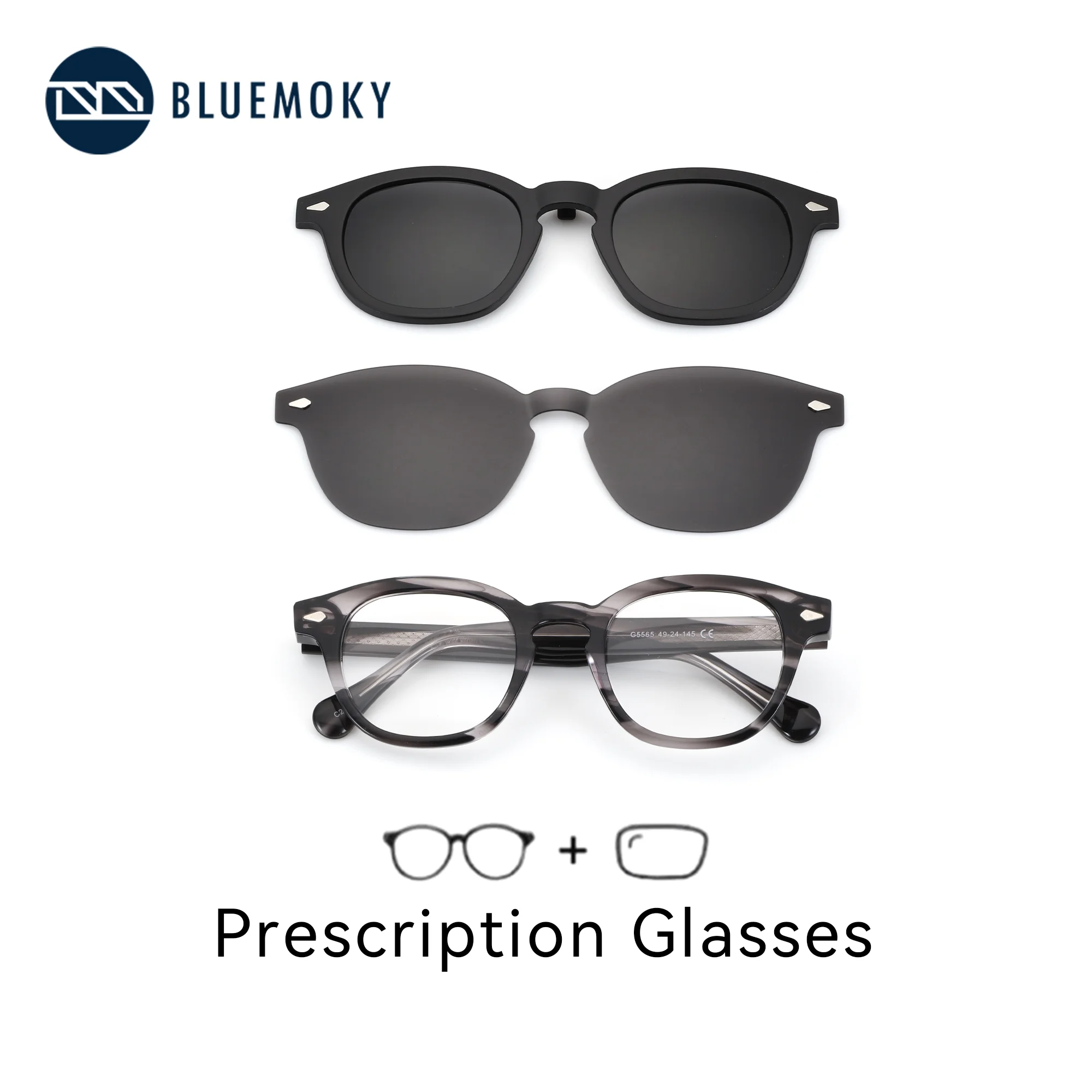 

BLUEMOKY L Size Minimalist Design Mens Prescription Glasses Square Acetate Frame Myopia Clip On Shades