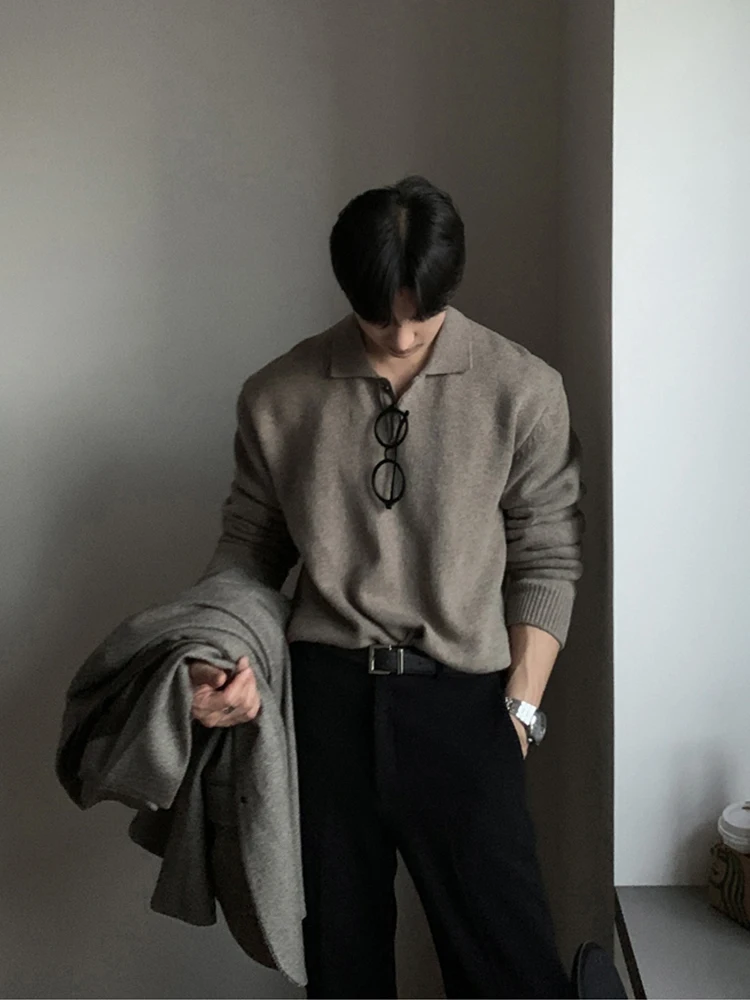 เสื้อสเวตเตอร์แคชเมียร์ผู้ชายแฟชั่นใหม่ ปกเสื้อแบบปกโปโล ดีไซน์เนอร์แฟชั่น เนื้อผ้านุ่มสบายผิว สวมใส่สบายทรงหลวม