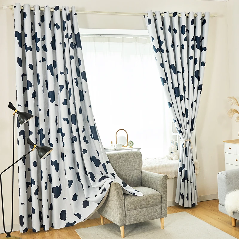 1pc Cow Print Blackout Curtains - 90% Room Darkening, Black & White Animal Spot Pattern for Living Room, Bedroom