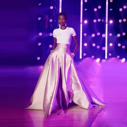 Falda larga rosa con cremallera para mujer, falda larga hasta el suelo con bolsillos, abertura alta, nuevo estilo elegante