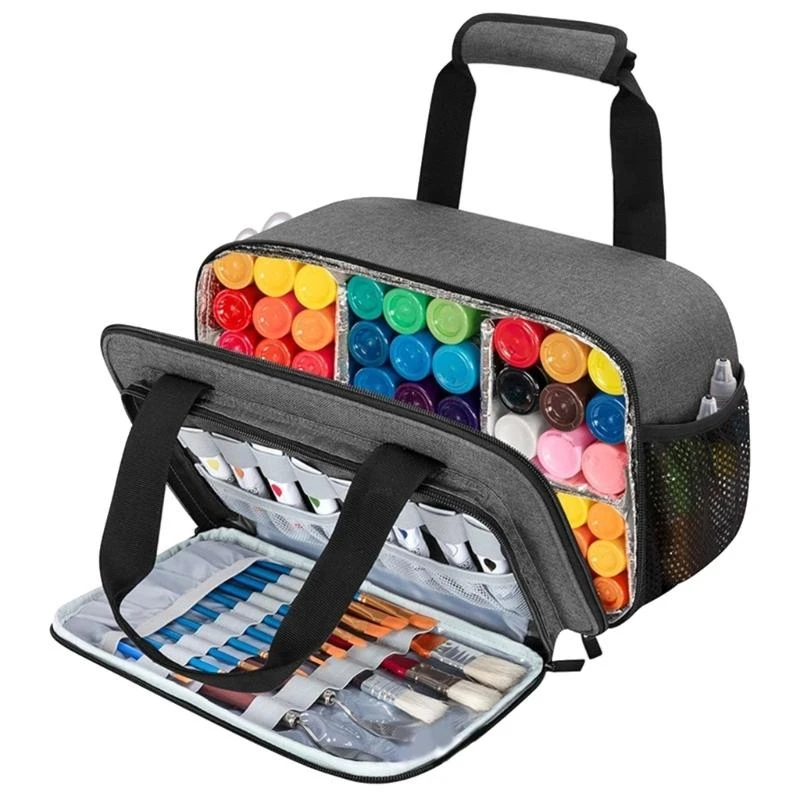 Art Paint Carrying Case with Detachable Divider Acrylic Paint Carry Bag Watercolor Storage Case Art Supply Organizers F19E