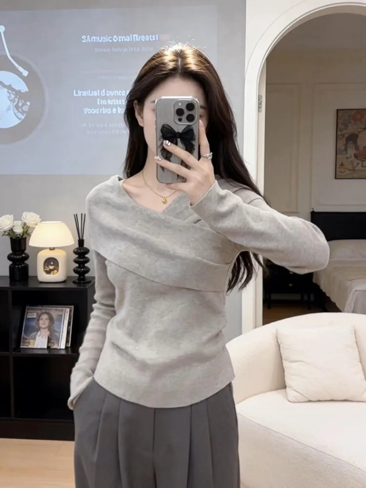 

Slim Fit V-Ne трикотажная основа irt женская осенне-зимняя длинная све асимметричный дизайн повседневная верхняя одежда Faion для внутренней одежды