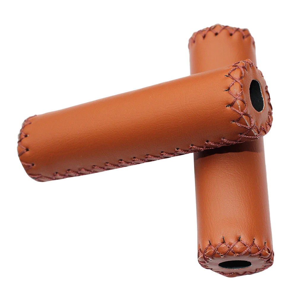 Retro Look Bike Handle Grips - Anti-Slip & Shock Absorption - PU Leather - Outdoor Cycle Biking