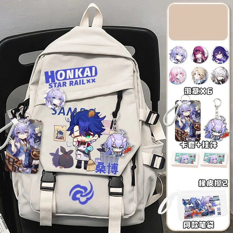 

28x13x43cm Black White, Honkai: Star Rail, Student Kids Teens School Bags, Large Capacity Mochilas Anime Backpacks Girls Boys