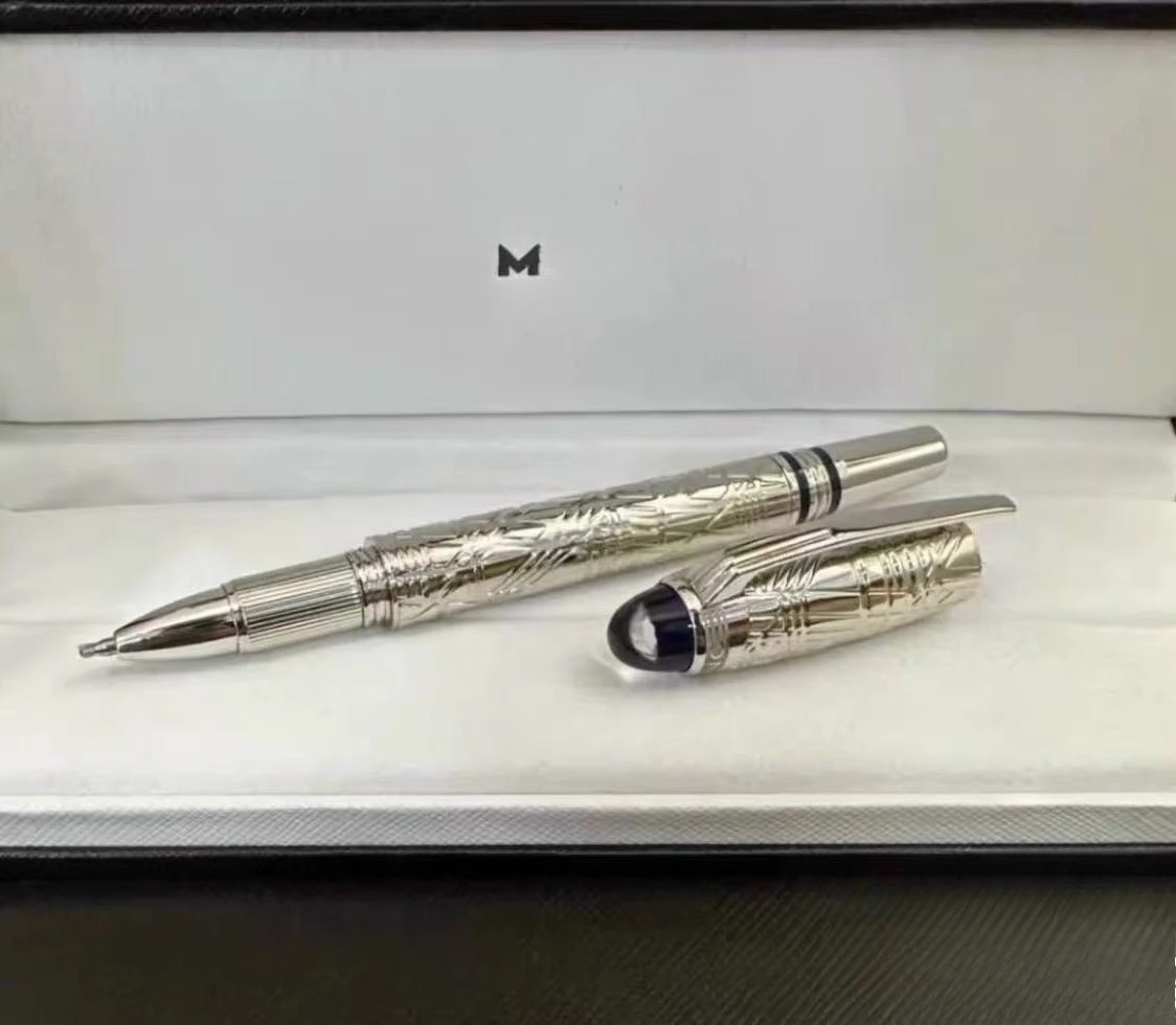 stylo-plume-a-bille-m-brand-motif-plumes-argentees-et-bleues-collection-de-luxe-cadeau-stylo-d'ecriture-de-bureau-boite-de-stylo-non-incluse