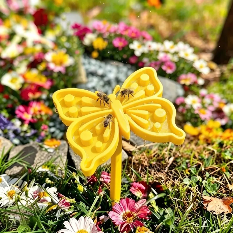 8/4-piece set of butterfly-shaped garden stakes with bee and insect water dispensers, serving as cute and creative outdoor water fountains for bees - helping bees and other insects obtain water on hot days, garden deco