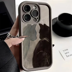 Oil Painting Two Cats Pattern Phone Case For iPhone 15 16 Pro Max 14 13 12 11 Pro Max Mini XS XR 7 8 Plus Shockproof Soft Cover