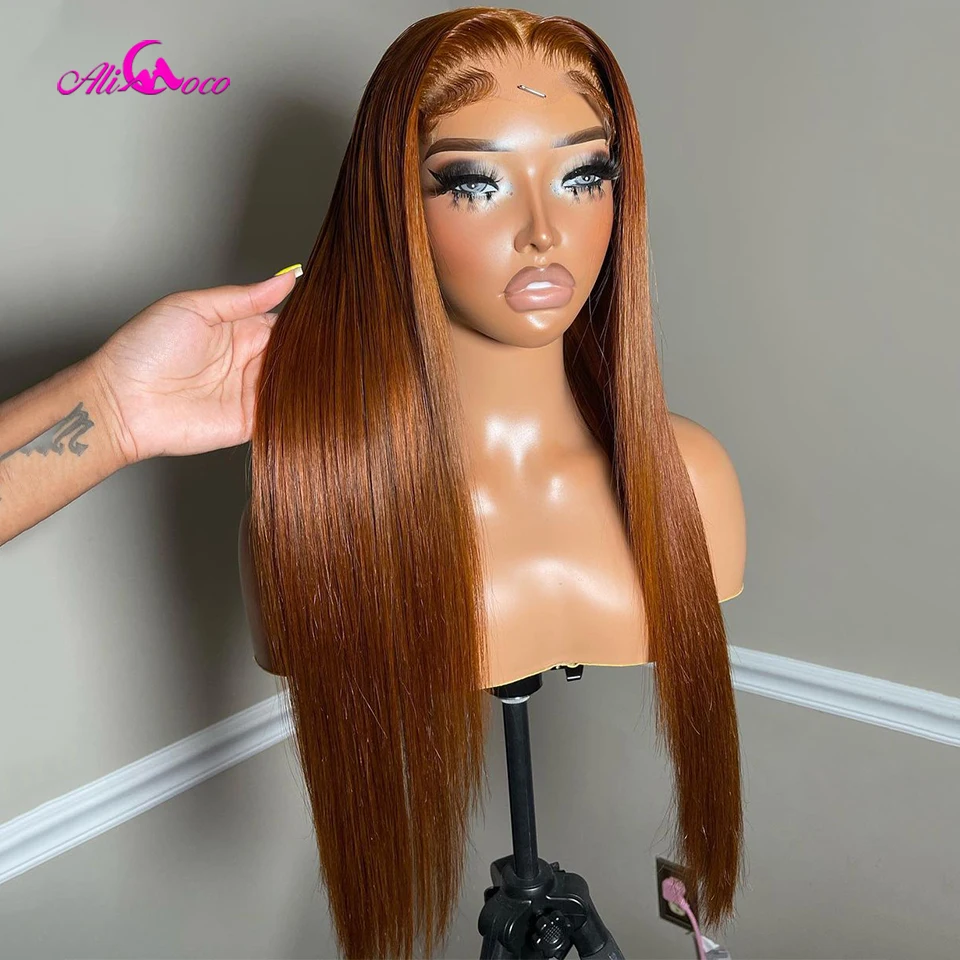 

13x6 Straight Brown Colored Lace Front Wigs Human Hair 13X4 Transparent Pre Plucked Lace Frontal Wigs For Women 200 Density