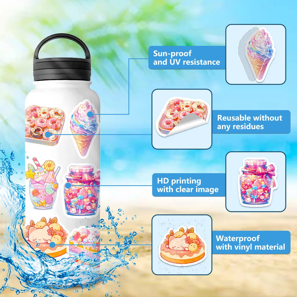 50 قطعة من ملصقات الحلوى اللطيفة - ملصقات طعام كرتونية جميلة مرحة لشاي الحليب والخبز والآيس كريم لتسجيل متجر YourLife