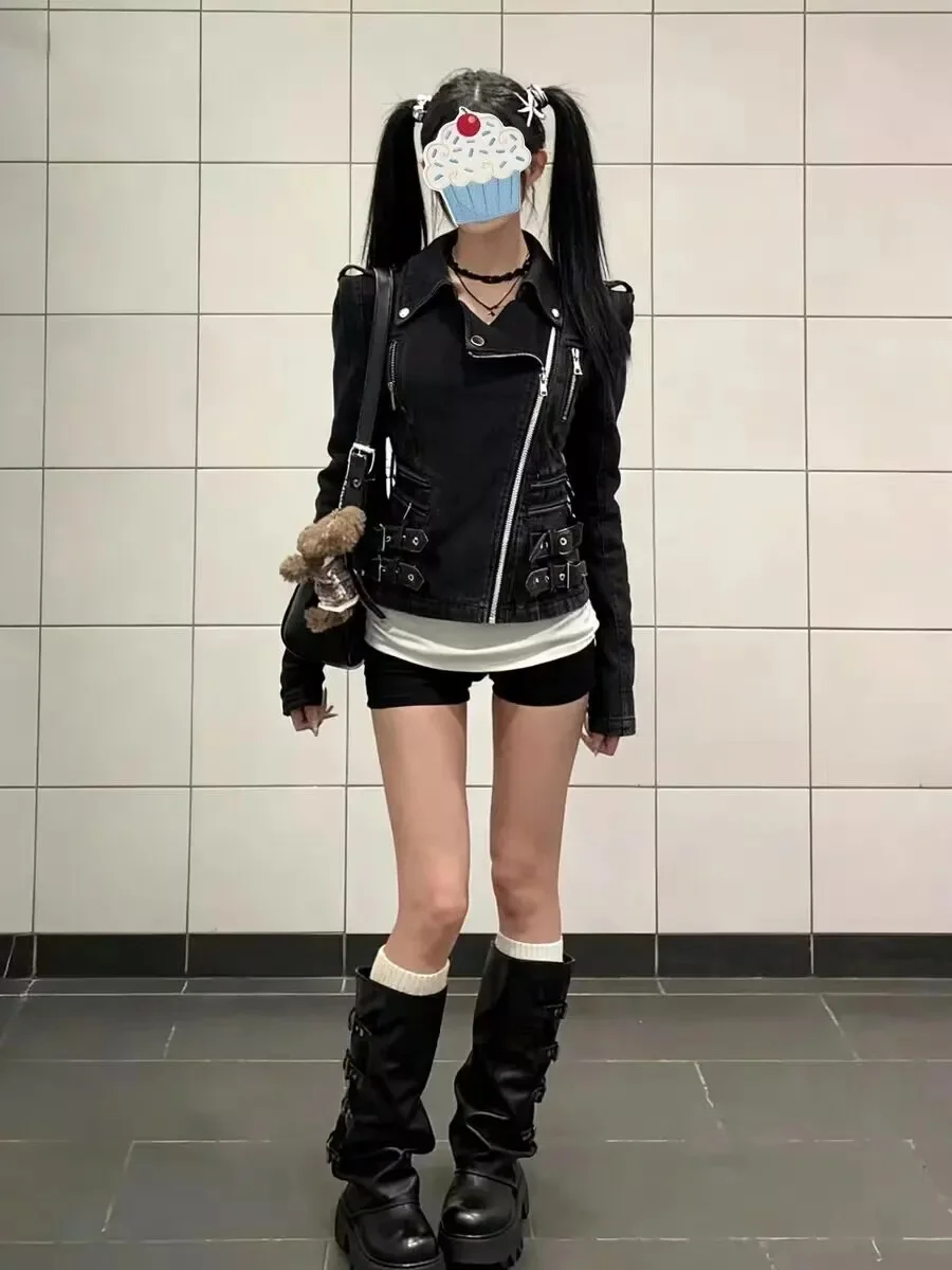 Goth Dames Jassen Moto & Biker Y2k Jaren 2000 High Street Jas Punk Vintage Esthetische Harajuku Capuchon Zip Winter Sweatshirts Mode