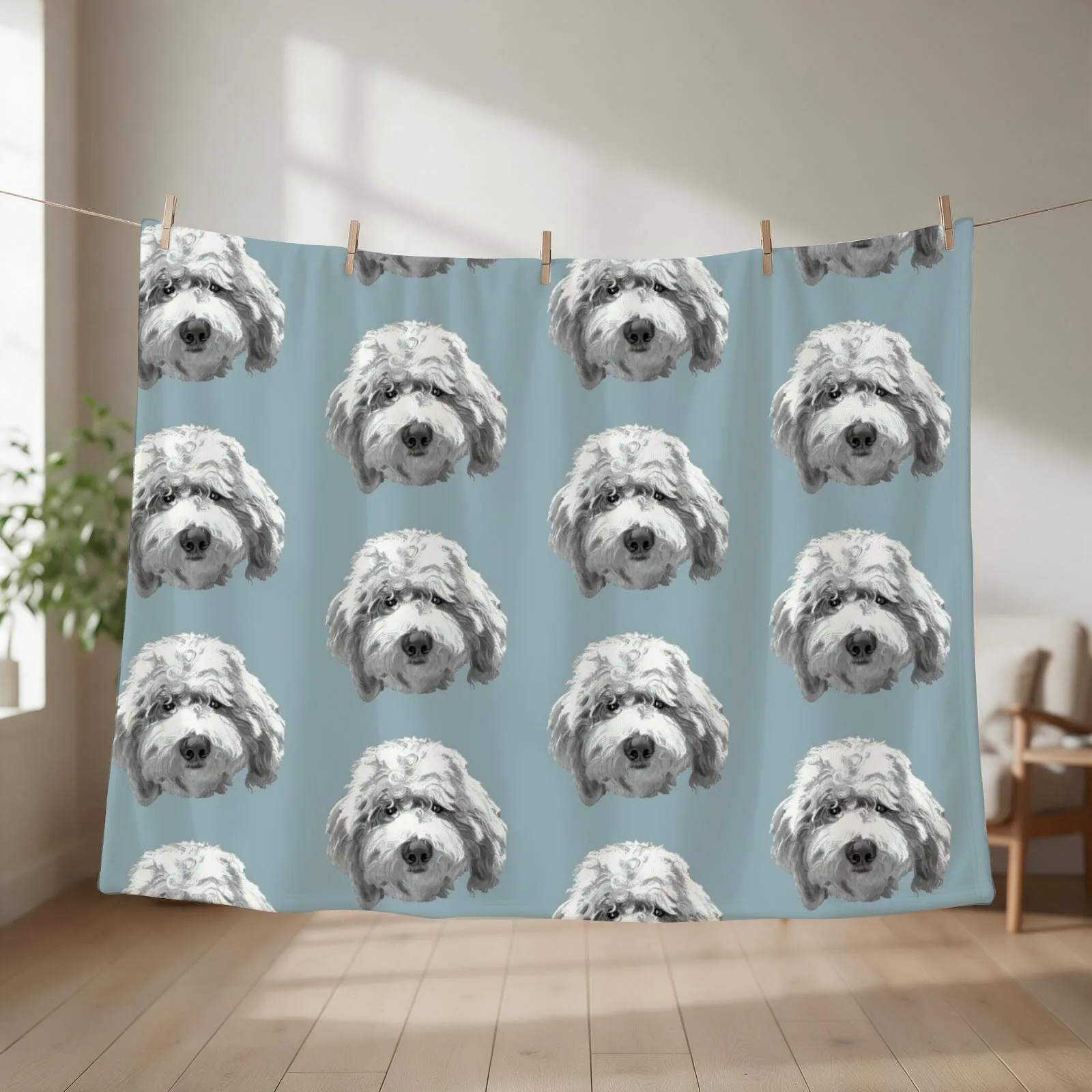 New Lucky Labradoodle Face ~ Black and white Throw Blanket couch cozy soft plush fuzzy picnic outdoor blanket