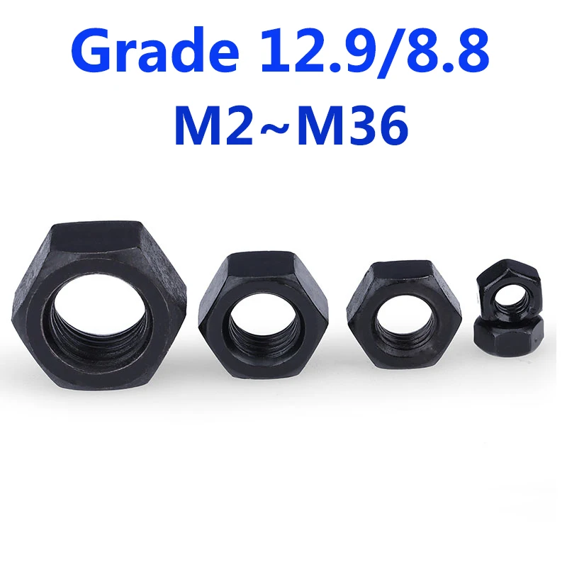 

Hex Nut Black Grade 12.9/8.8 Hexagon Hex Nuts M2 M2.5 M3 M4M5 M6 M8 M10 M12 M14 M16 -M36 Black Oxide Carbon Steel Metric Hex Nut