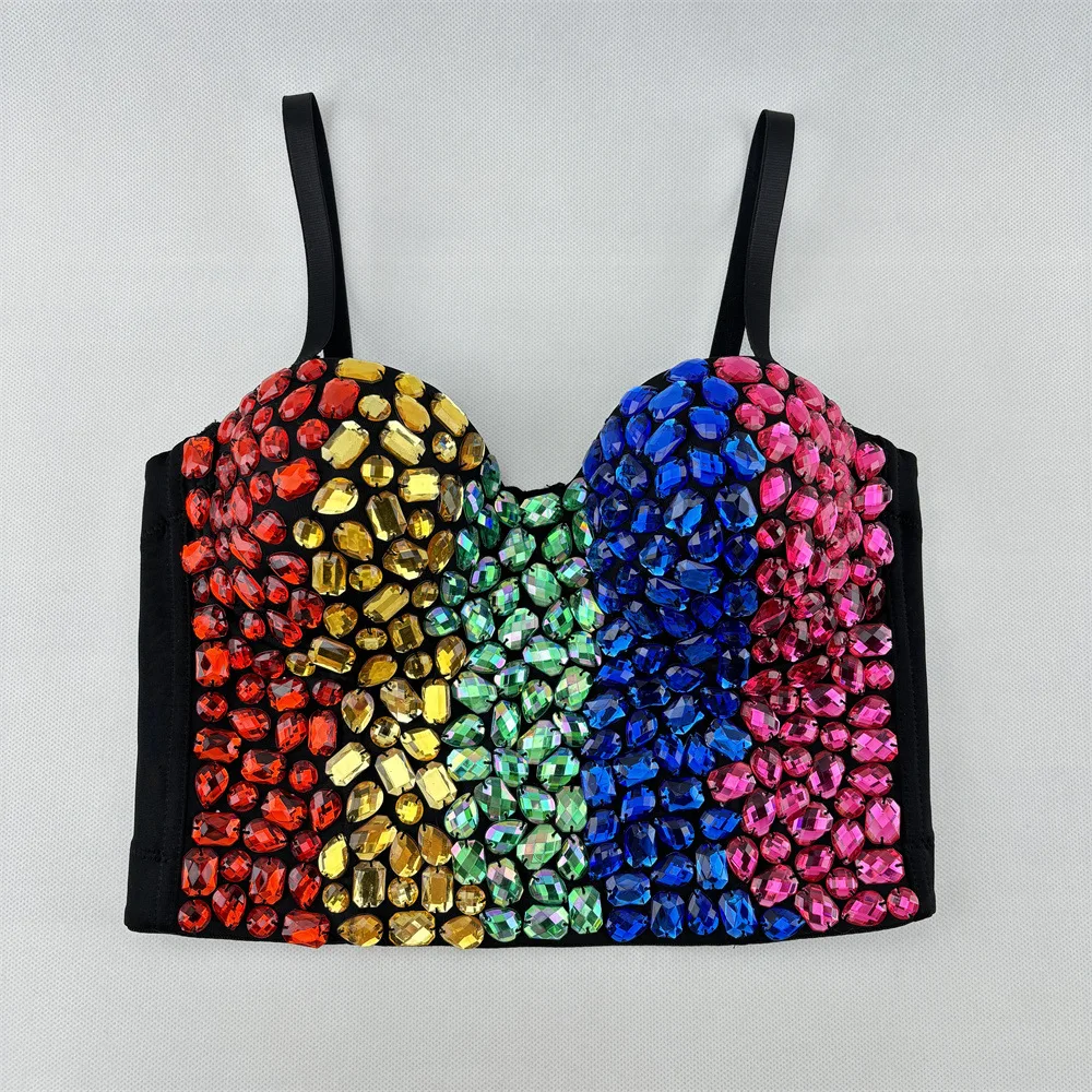 

New Multicolor Colorful Sequins Beaded Bustier Stage Bouncer Mecha Wind Corset Wear-Free Underwear Hot Girl Clothing