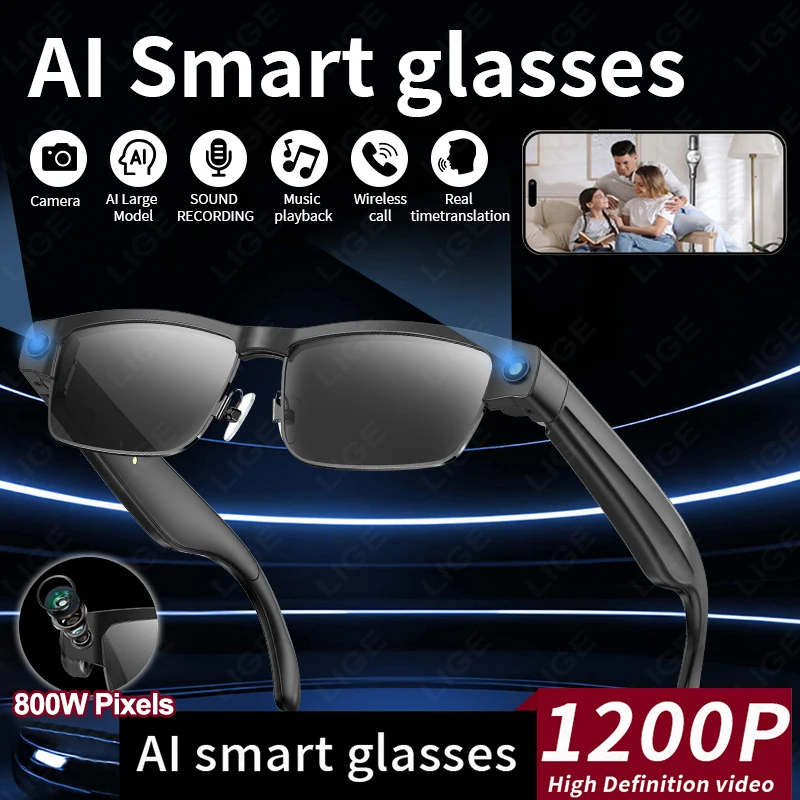 

1080P HD AI умные Bluetooth-очки с защитой от сотрясений, очки для камеры, запись видео, двойной микрофон, ENC, шумоподавление, умные солнцезащитные очки для мужчин