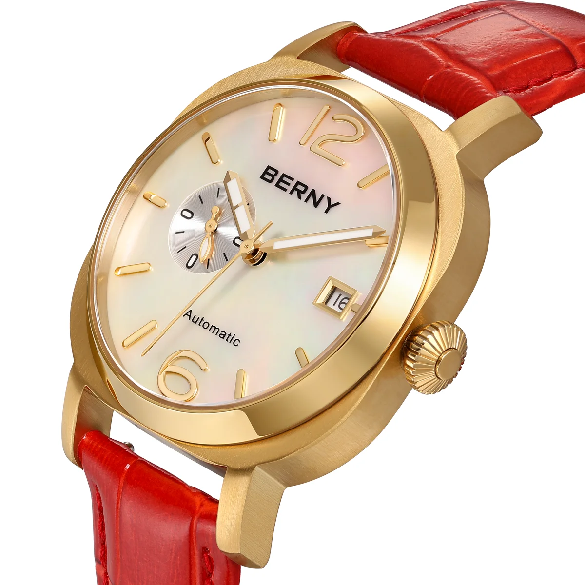 BERNY Ladies Mechanical Wristwatch Sapphire Genuine Leather MIYOTA 8217 Automatic Luxury Women Watch Luminous 5ATM Waterproof