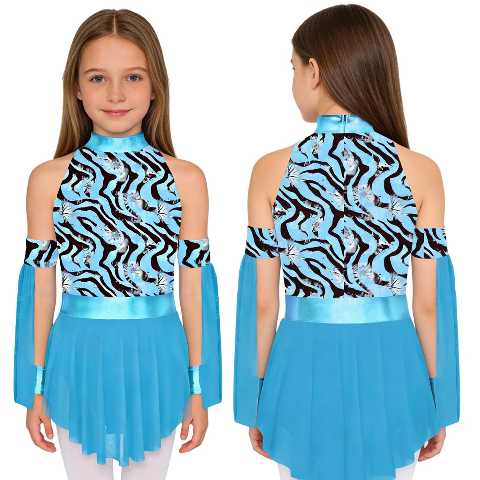 Children Girls Leopard Print Caveman Dress Gymnastics Dance Leotard Cavegirl Primitive Tribe Native America Cosplay Costume