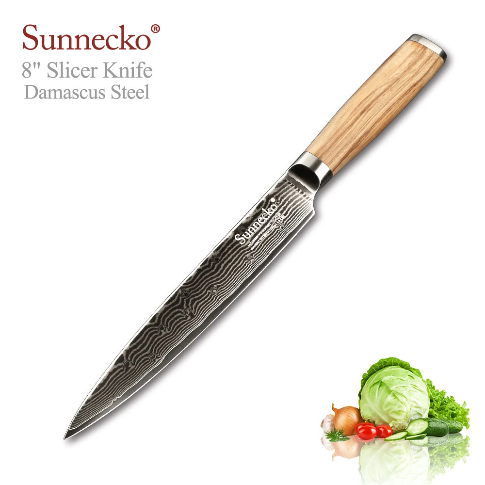

Sunnecko-8' Inch Slicing Knife,Damascus Steel Chef Knife,Wood Handle,Cooking Kitchen Tool,Gift Box,Meat Fish Fruit Slicer