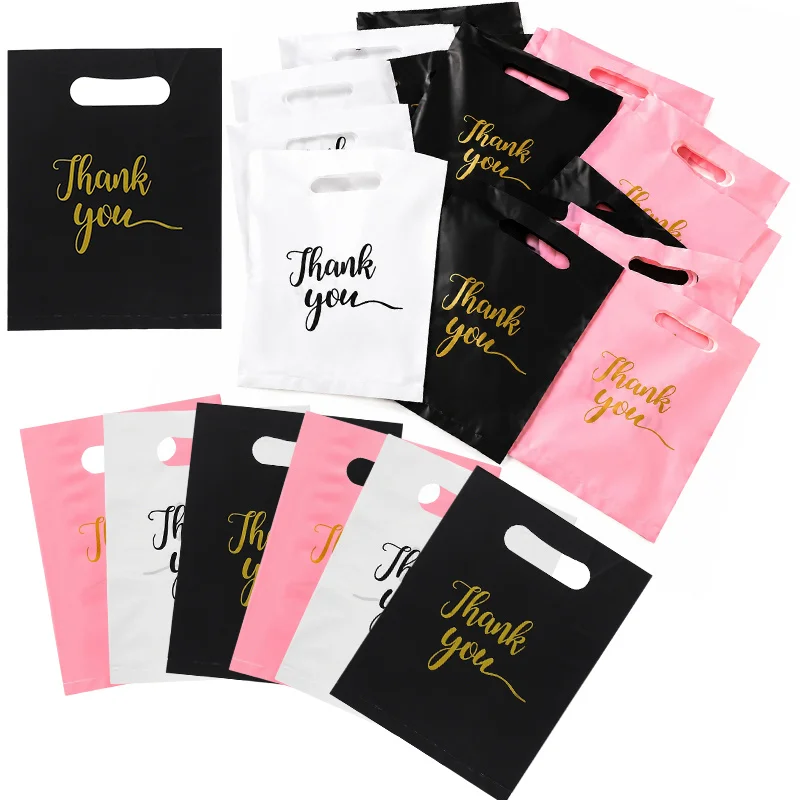 60PCS Random Color Thank You Plastic Tote Bags Kit Durable Merchandise Shopping Bags for Boutique Party Favors Gift Wrapping ZYF