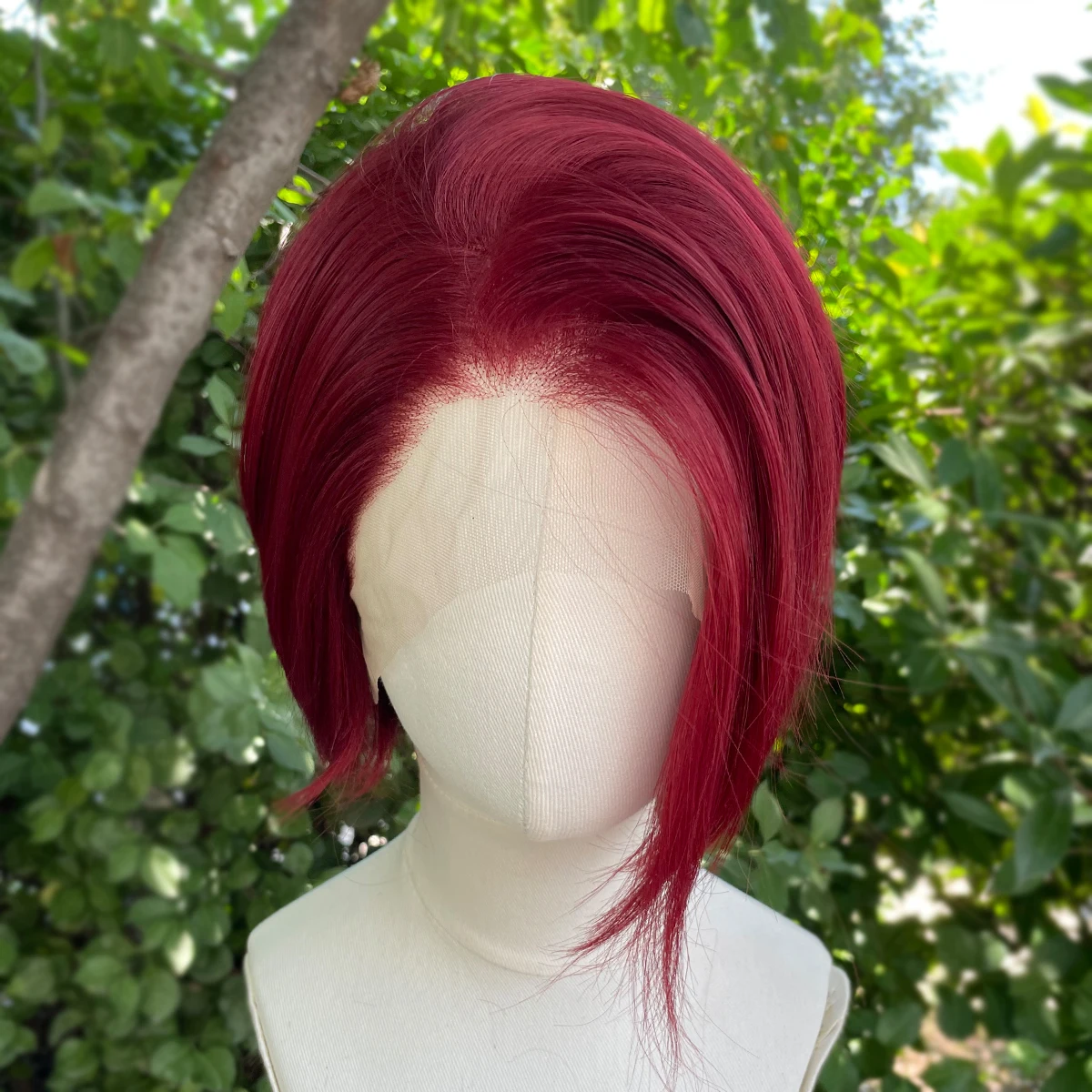 Dark Red Short Bob Cut Synthetic Lace Front Wigs for Black Women Cosplay 13x4 Lace Front Wigs for Men Free Part 150% Piexie Wigs