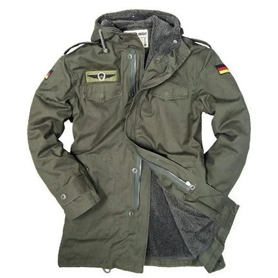 

German Army Military Men Winter Cotton Thermal Trench with Hood s Fleece Lining Coat