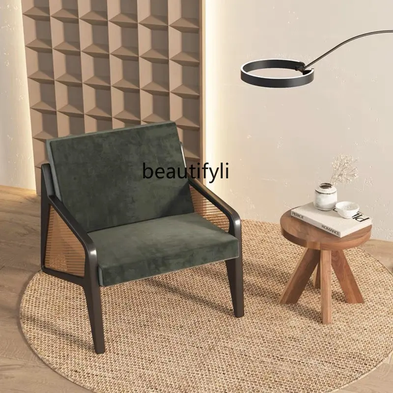 

Rattan Chair Japanese-Style Ash Wood Log Rope Balcony Couch Nordic Single Leisure Chair single sofa chair furniture