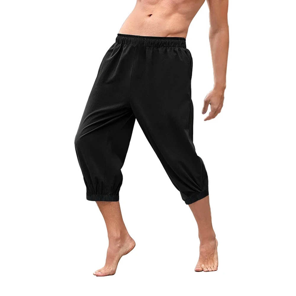 Mittelalter liches Kostüm Cosplay erwachsene Männer Bauern piraten hose 3/4 Länge Hose