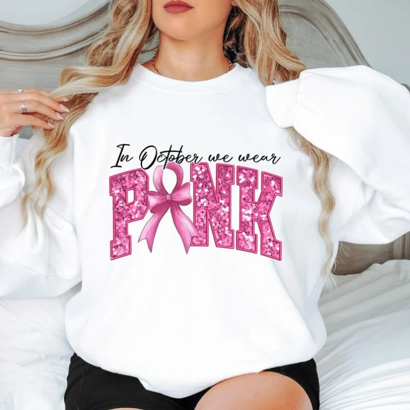 

В октябре Мы носить розовую толстовку Осведомленность о раке молочной железы Благородные бои в одиночестве Мотивационная повседневная рубашка Розовая поддерживающая лента