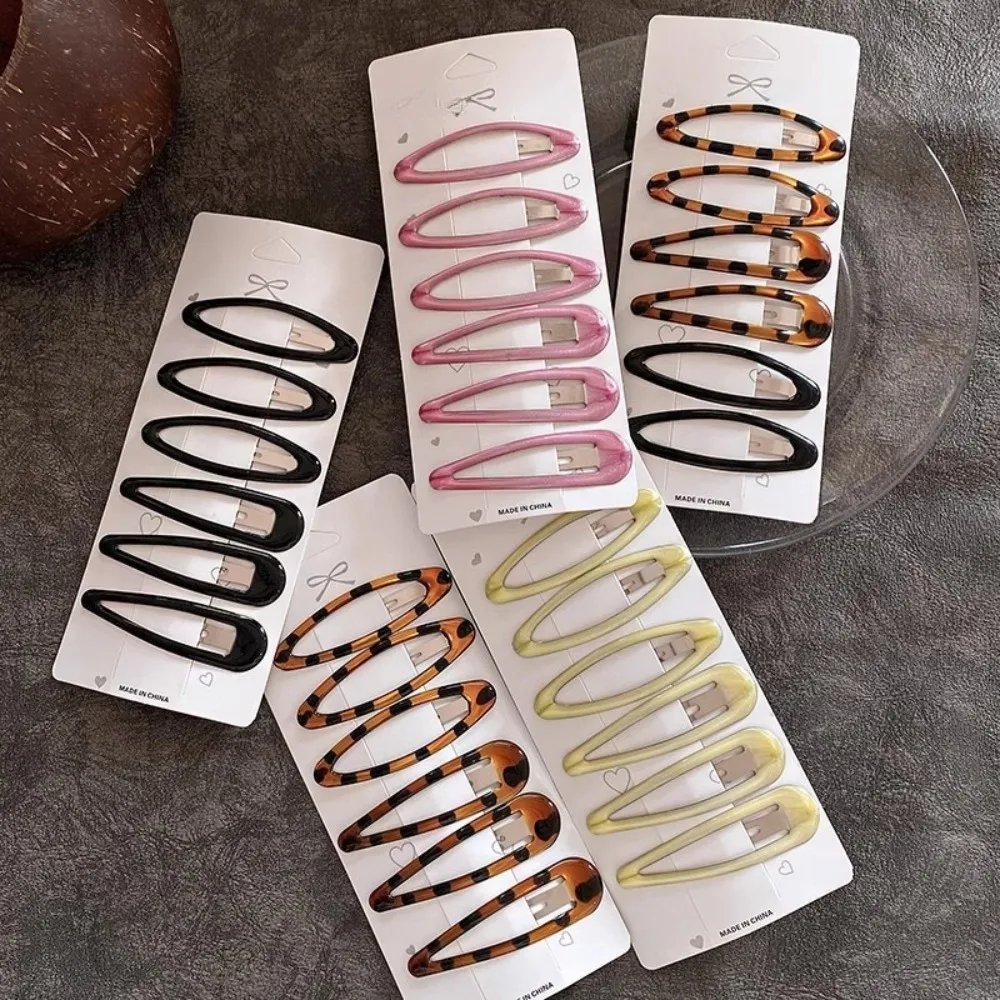 6Pcs Leopard Print Hair Clip Dripping Oil Water Drop BB Clip Bangs Clip New Cute Girl Colorful Oval Hairpin Edge Clips Headdress