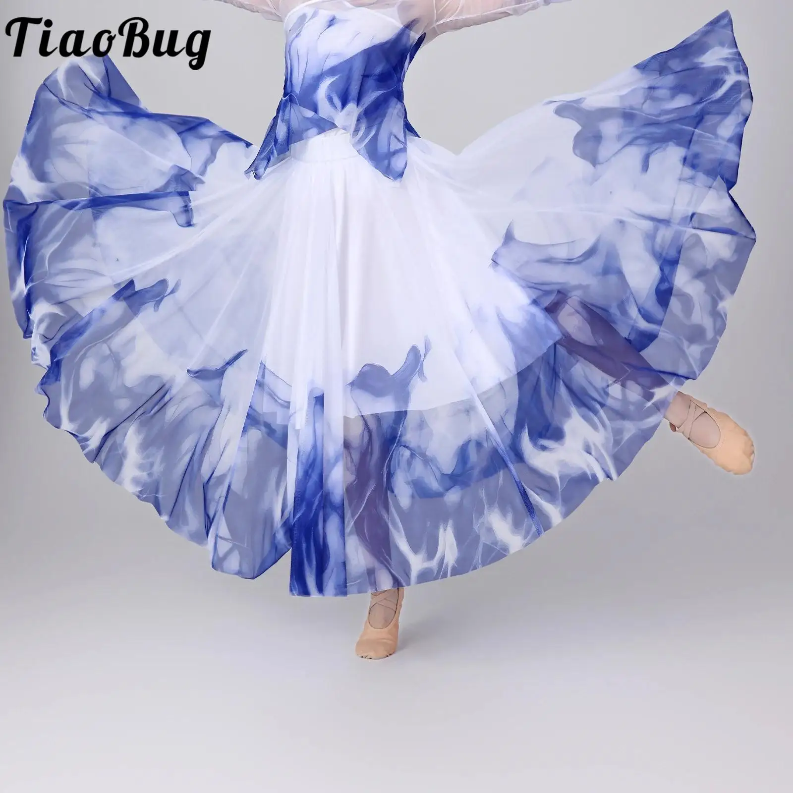 

Women Oriental Dance Ink Painted Maxi Skirts Contrast Color Big Swing Mesh Skirt Dancwear for Classic Dance Lyrical Modern Dance