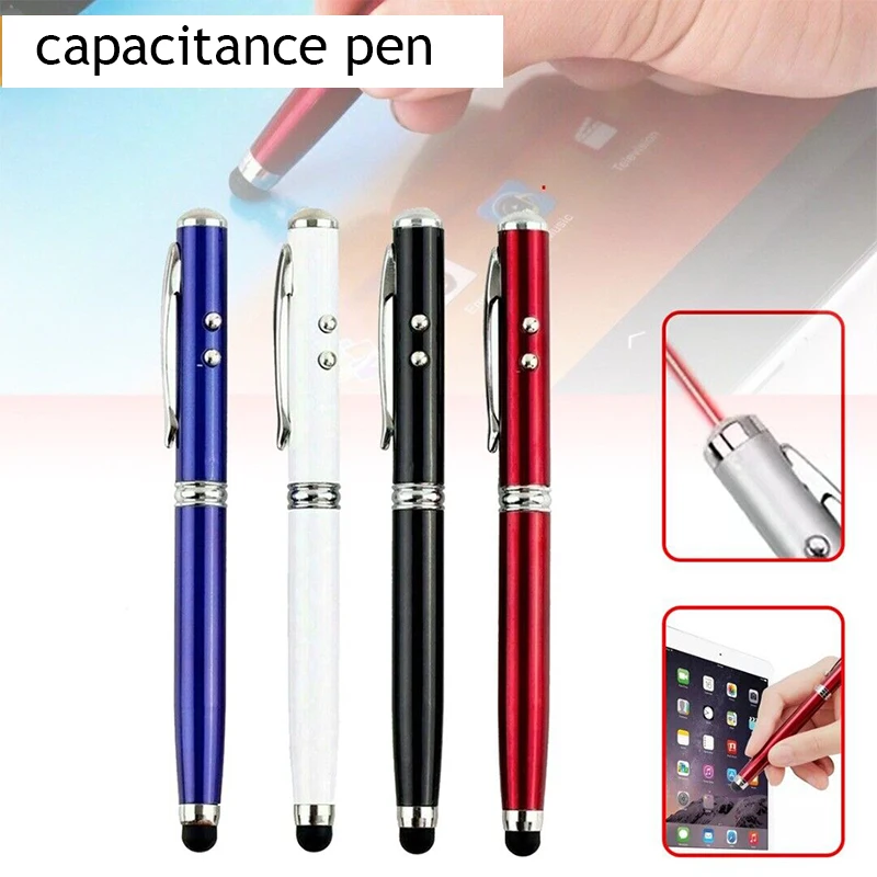 4 In 1 Ballpoint Pen Screen Stylus Writing Stationery Multifunctional LED Laser Lamp Metal Creative School Supply