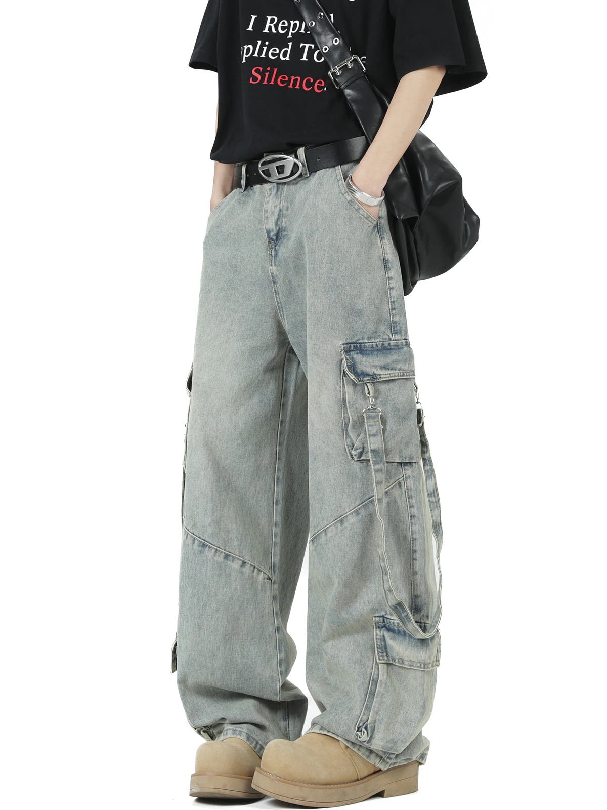 Summer Men's Workwear Jeans Straight Leg Wide Leg Pants Waed Design Street Sle Retro Loose Fit Trousers