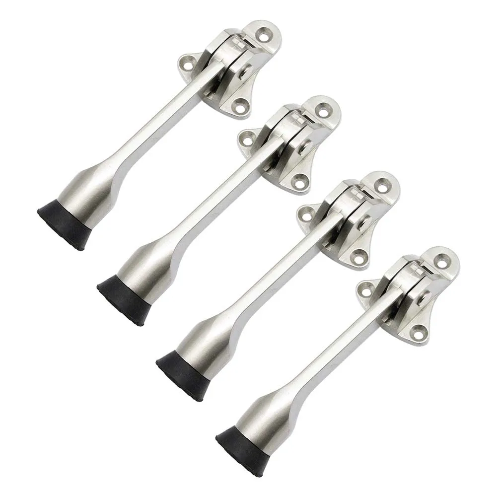 Kickdown Door Stop Set 4 Units Zinc Alloy Body Non-Slip Rubber Tip Foot Activated Door Holder for Indoor Outdoor Use