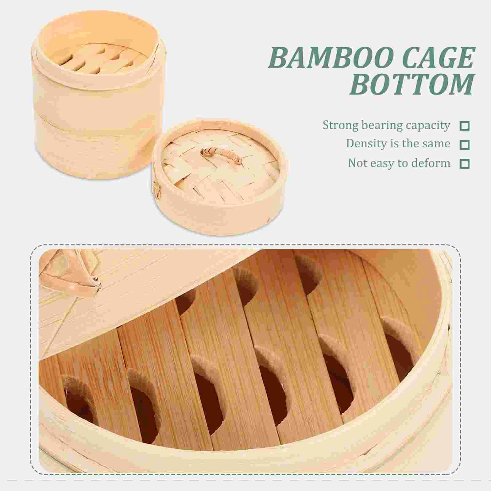 3PCS Bamboo Basket 10cm Round 2 Tier Lid Multi Functional Food Steamer Kitchen Steamer Non Sticky Healthy Diet