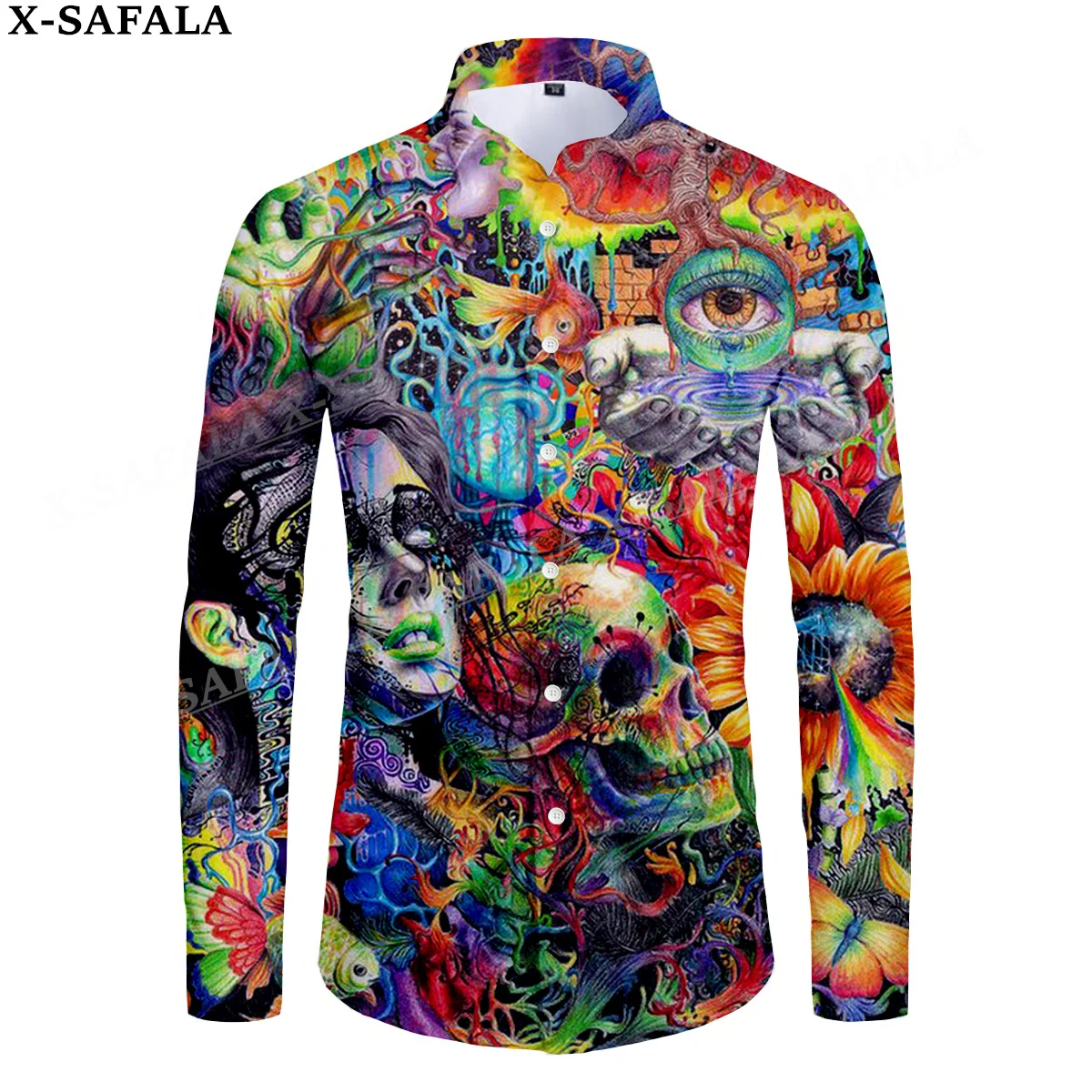 Hippie Psychedelic Colorful Trippy 3D Print Men's Luxury Shirt Turn-down Collar Buttoned Up Long Sleeve Tops Hip Hop Tee-4