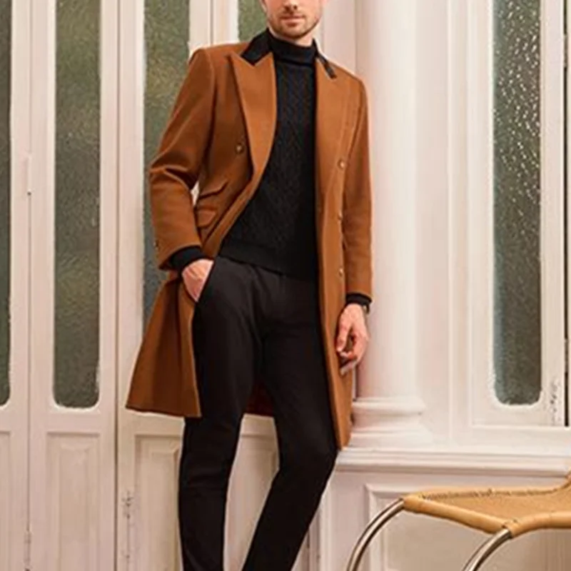 Coat Winter Men\'s Jackets Warm with Lining Men\'s Coat X-Long Double Breasted Trench Multi-Pockets Male Clothing Eu Size M-XXL