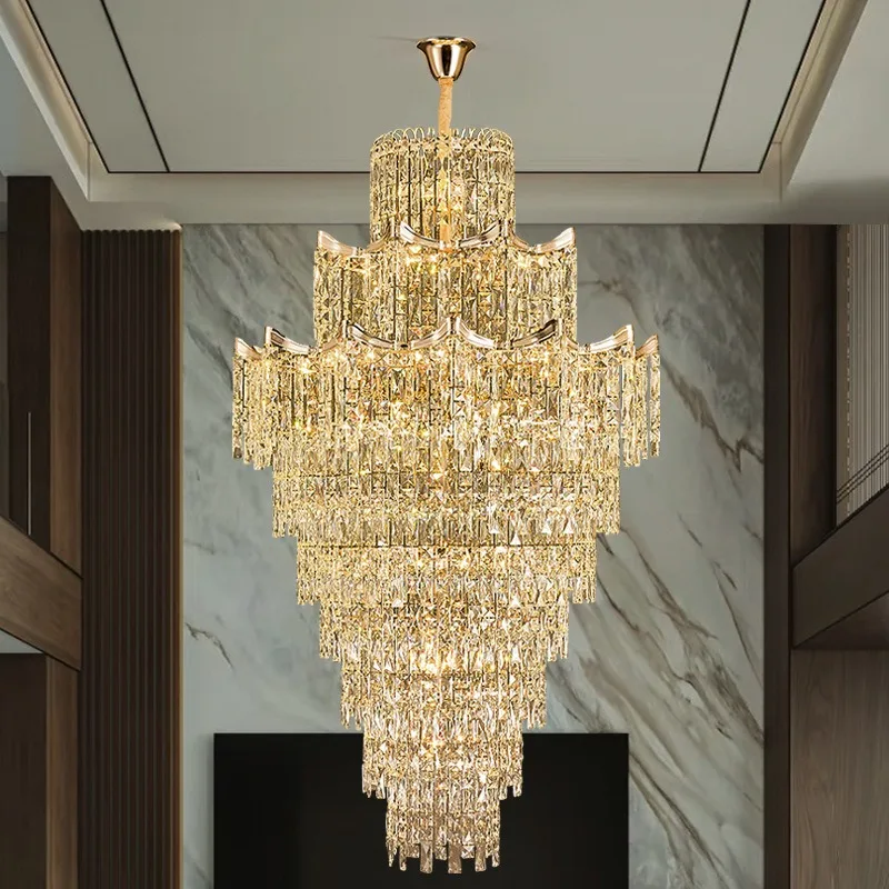 Light luxury atmospheric building mid-floor chandelier villa empty living room chandelier