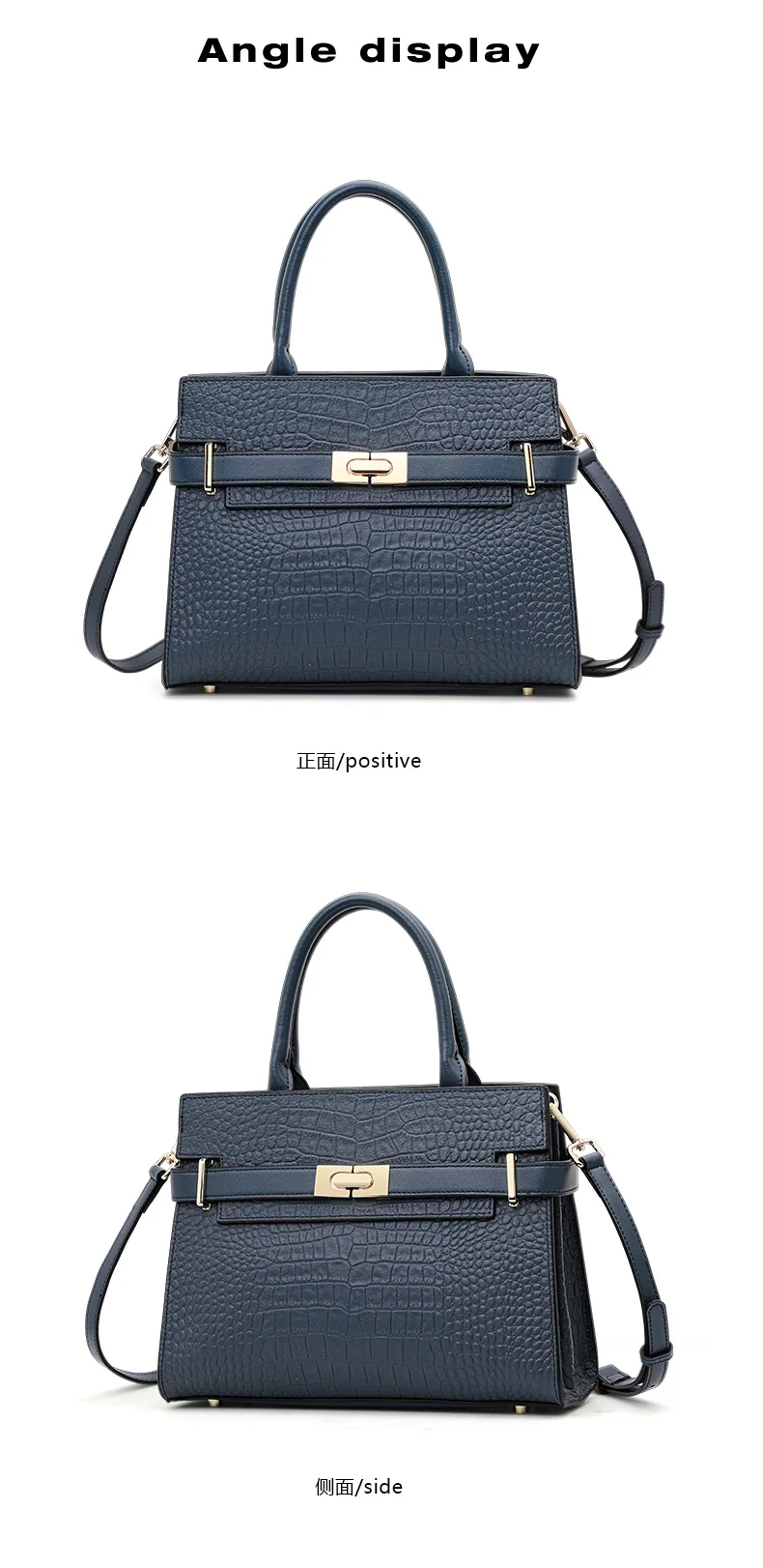 Echte Leder-Handtasche für Damen, Umwandelbar für Umhänge- und Schultertrage, mit Seidenschal, Krokodilmuster-Tragetasche – Detail 7