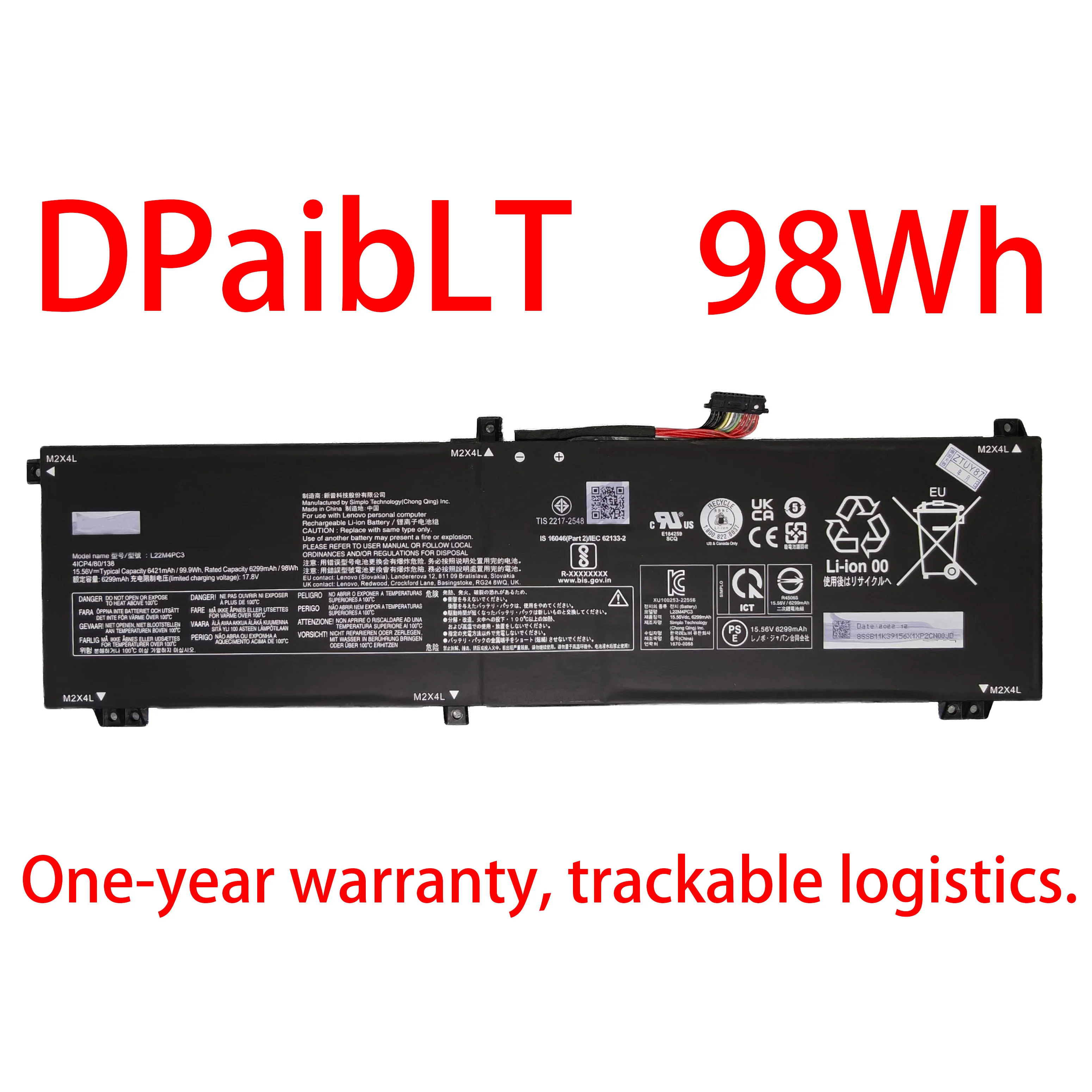 

DPaibLT NEW 15.56V 98Wh L22M4PC3 L22C4PC3 L22D4PC3 L22L4PC3 LAPTOP BATTERY For Lenovo Legion Slim 7 Y9000X 2023